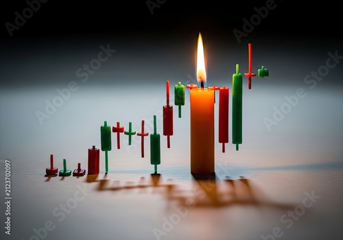 Candlestick Chart and Burning Candle Symbolizing Financial Market Volatility.