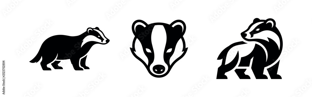 Fototapeta premium Cute and Stylized Badger Silhouette Icon Set for Wildlife and Nature Designs