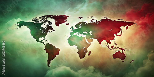 Abstract Red World Map with Dramatic Sky Background | Global Business Concept