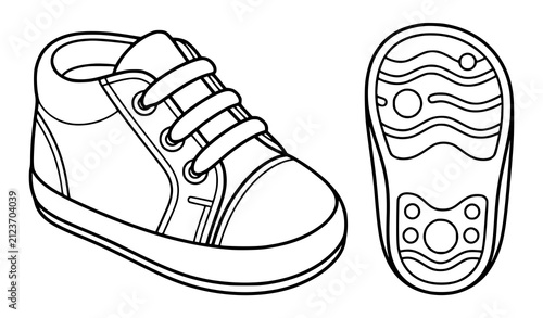 Baby Shoe and Sole Outline Vector Illustration