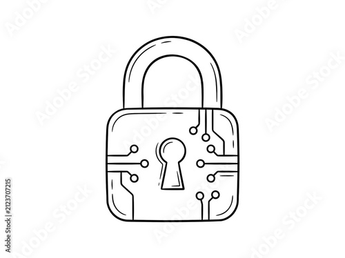 Digital security padlock icon isolated on transparent background. Cyber protection symbol for data privacy and online safety.