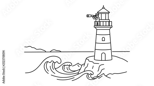 Lighthouse on a rocky shore with crashing waves