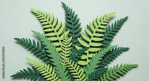 fern leaves in paper cut style with layered green paper shapes