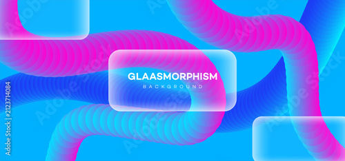 фотографія A modern glaasmorphism background featuring vibrant blue and pink gradient abstract liquid or tubular shapes with translucent glasseffect overlays