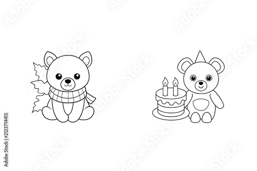  Teddy Bear Coloring Page Vector Icon