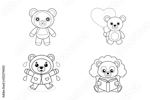 Teddy Bear Coloring Page Vector Illustration