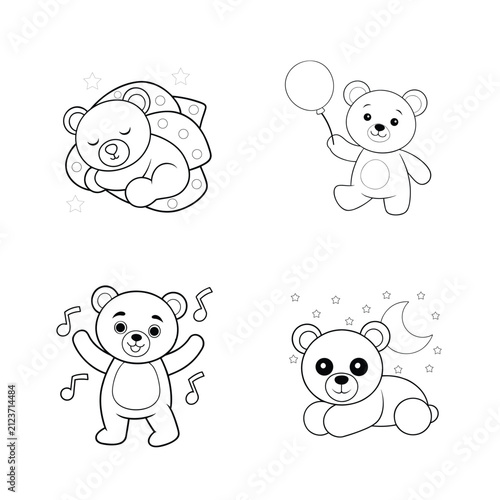 Teddy Bear Coloring Page Vector