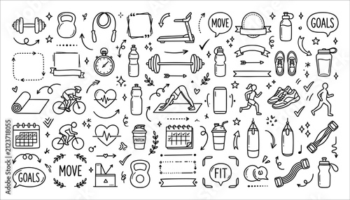 Fitness and Healthy Lifestyle Doodle Elements Collection
