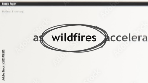 Wildfires headline news background with climate change warning, typography and urgent environmental disaster theme