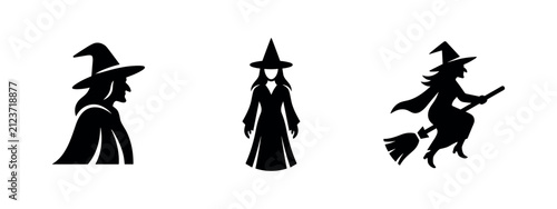 Canvastavla Witch Silhouettes Set with Flying Witch and Witch Head Profile