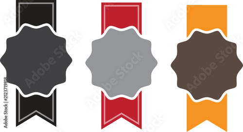 Set of three blank decorative ribbon banners with scalloped edge labels for product promotion and sale tags