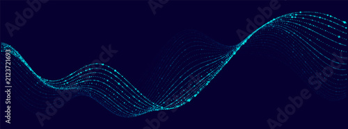 Abstract particle wave with glowing data flow vector background