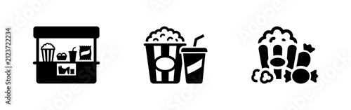 Fotografie Cinema Snacks and Popcorn Concession Stand Icons Set