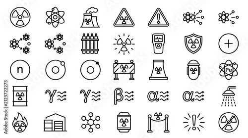 Foto Nuclear energy line icons set, radioactive power and atomic science vector symbo
