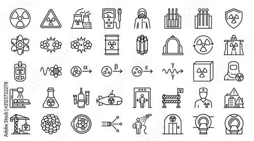 Cuadro en lienzo Nuclear energy line icons, 40 radioactive power and atomic science vector symbol