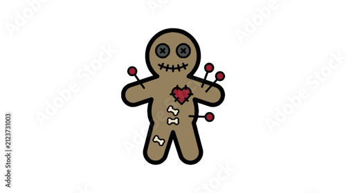 Voodoo Doll flat vector illustration, Halloween voodoo doll icon, spooky October party decoration clipart design