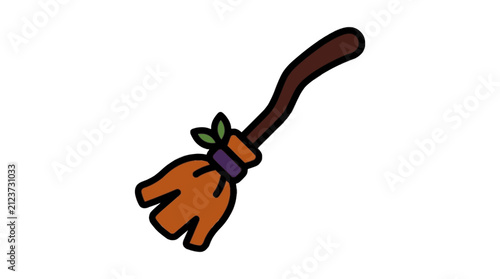 Witch Broomstick flat vector illustration, Halloween witch broomstick icon, spooky October party decoration clipart design