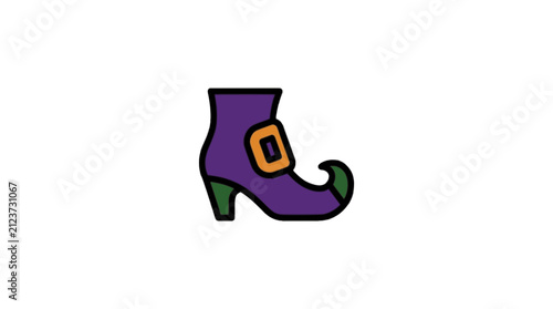 Witch Shoe flat vector illustration, Halloween witch shoe icon, spooky October party decoration clipart design