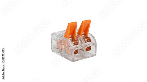 Clear electrical quick connect lever wire connector block terminal for secure household and industrial wiring connections and DIY projects transparent background