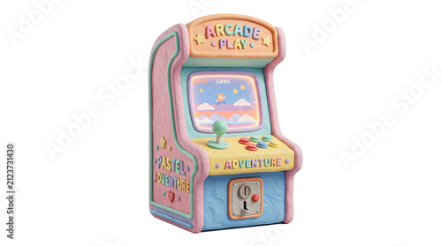 Cute Pastel Arcade Machine with Playful Design and Transparent Background