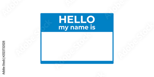 Foto Blue 'Hello my name is' sticker name tag template with a cutout effect on the word 'hello'