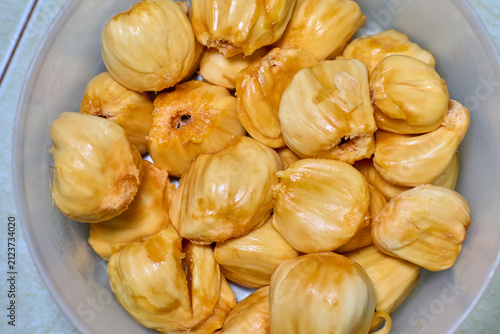 Fresh ripe Chempedak Bulbs in plastic box