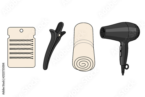 Hairdressing tools set with color board clip towel and dryer