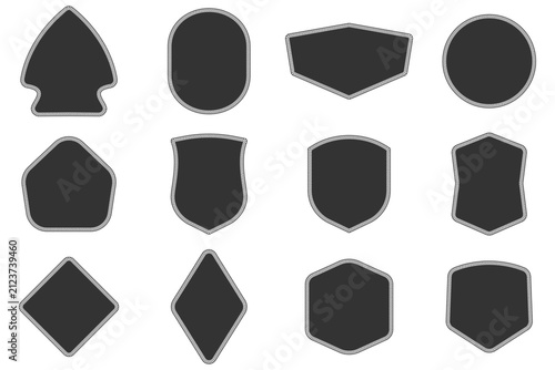 12 Vintage Embroidery Badge Shapes Vector, Stitched Patch Frames Collection, Retro Blank Label Templates for Logos, Emblems, Apparel, Stickers and Branding Design