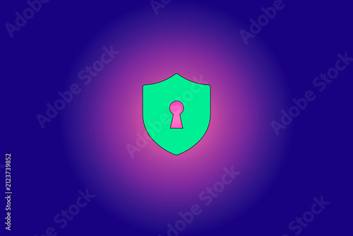 Cybersecurity Shield with Keyhole on Glowing Blue and Purple Gradient Background