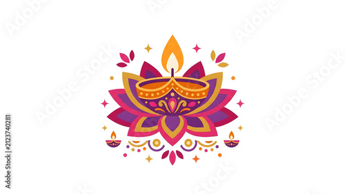 Colorful Diwali festival lotus diya lamp illustration