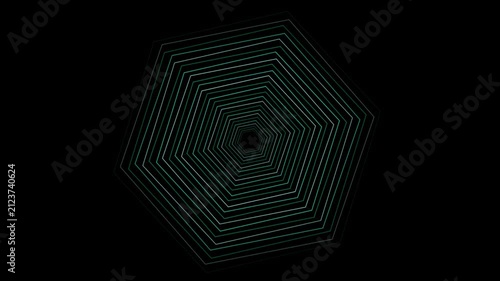 Abstract Green Concentric Hexagon Geometric Tunnel Design on a Black Background