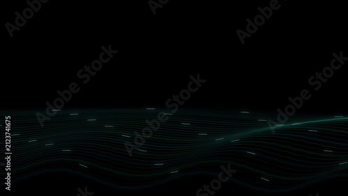 Abstract Digital Data Visualization with Glowing Cyan Wavy Lines on a Dark Black Background for Technology Concept