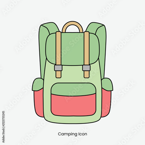 Illustrated Green Backpack Isolated Graphic