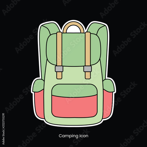 Illustrated Green and Red Backpack Isolated