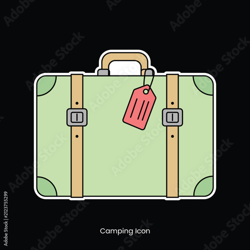 Illustrated Green Suitcase with Luggage Tag Isolated