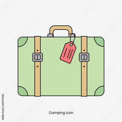 Flat Design Green Suitcase with Luggage Tag Isolated