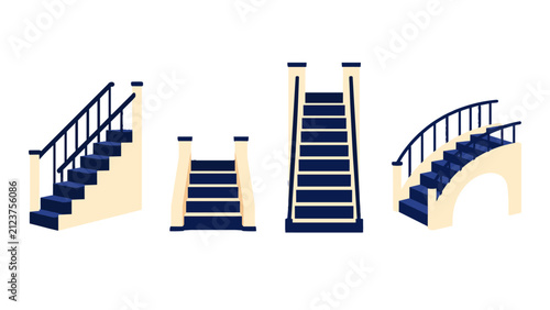 Set of staircase designs with straight and curved stairways
