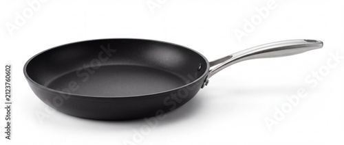 Fotografía Non stick frying pan with stainless steel handle on a white background with set