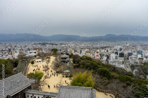 Panoramic View of Matsuyama City from Matsuyama Castle, Japan