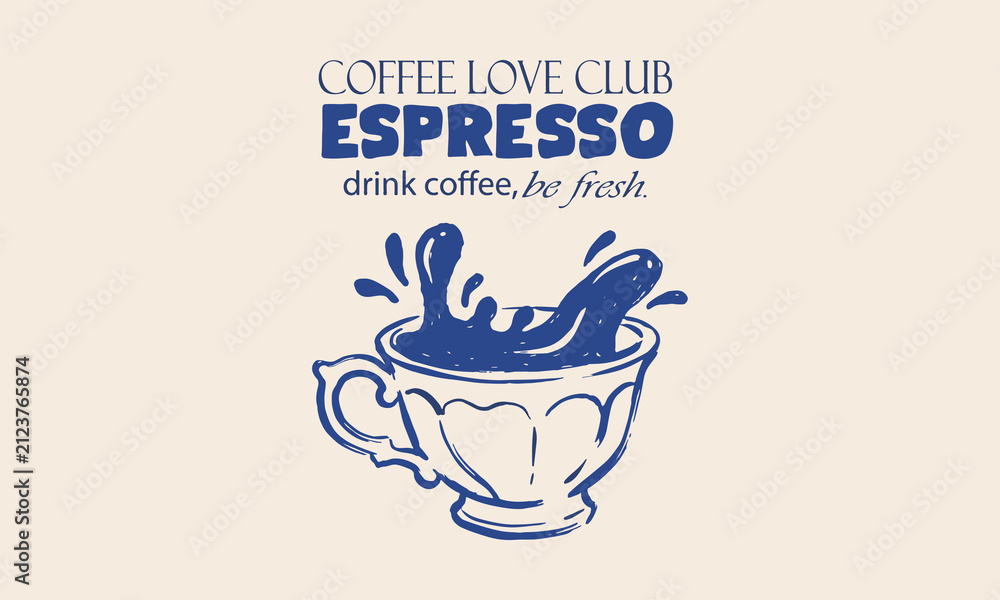 Fototapeta premium Vintage style espresso coffee splash art print for kitchen decor and cafe wall art graphics.