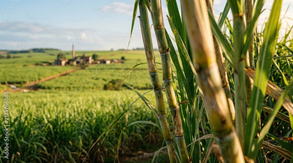 Obraz premium Golden rice fields at sunset with tall green grass in foreground.