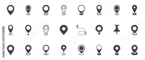 Map pointers icon set. Location pin collection. Map pointer GPS location. Pointer icon pin on the map to show the location. Vector illustration isolated on white background. EPS 10