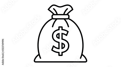 Black outline money bag with dollar sign, isolated on transparent background