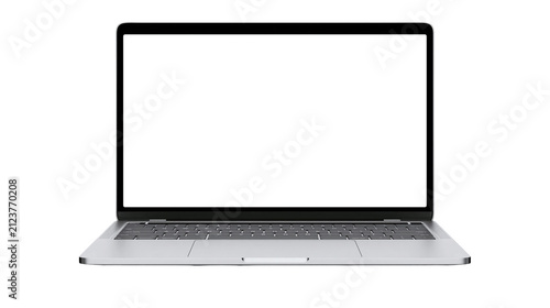 Cuadro en lienzo Modern silver laptop with blank white screen, isolated on transparent background