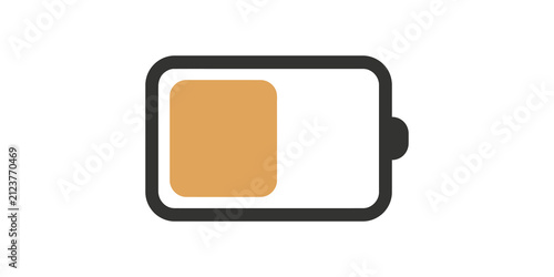 Low battery icon with orange segment on transparent background symbolizing low power or energy.