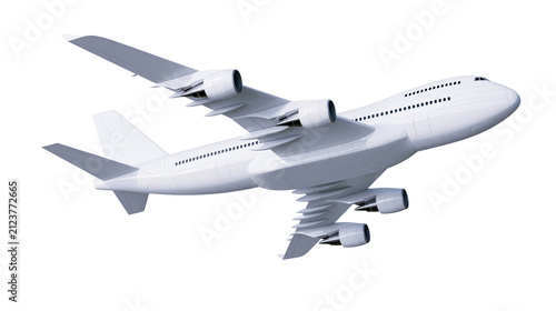 Fotografie White jumbo jet airplane with four engines, isolated on transparent background