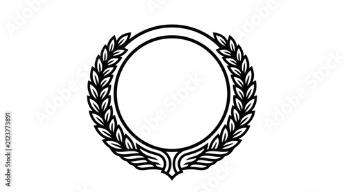 Laurel wreath circular frame vector illustration, heraldic laurel branch round emblem, award winner black outline icon design