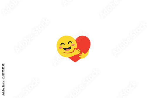 Yellow Emoji Hugging Red Heart on White Background