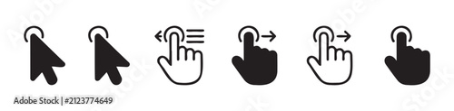 Mouse cursor and hand touch gesture icons collection for digital interface vector design.