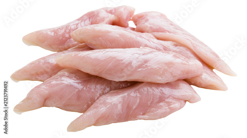 Raw chicken tenderloins fresh and moist, isolated on transparent background